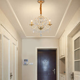 Vintage Gold Metal Pendant Chandelier with Crystal Decoration - Flameless Candle Design (3/6 Heads) - This product is a metal pendant chandelier light with vintage gold 3/6-heads hanging lamp with crystal decoration. The chandelier light is flameless c